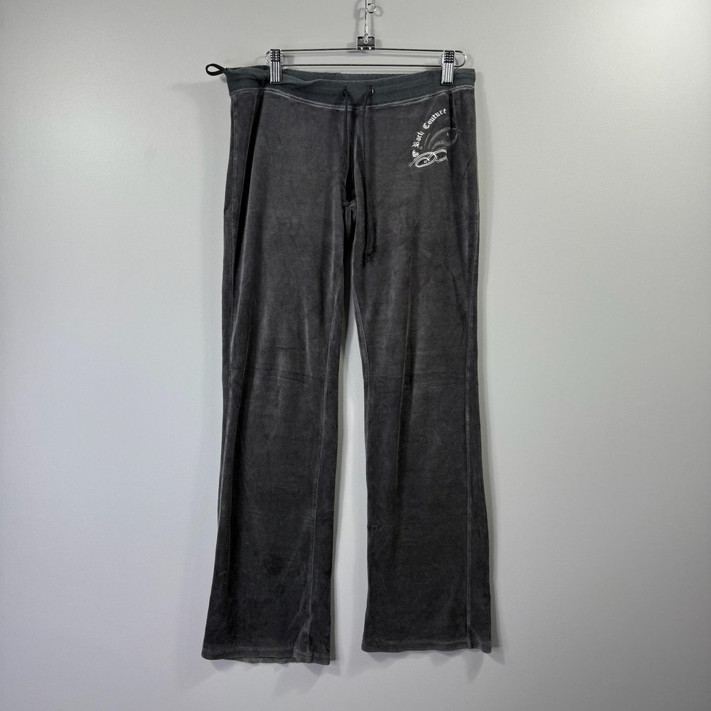 Y2K Wet Seal Pants women's Small Gray Velour Sweatpants Rock Couture Logo
